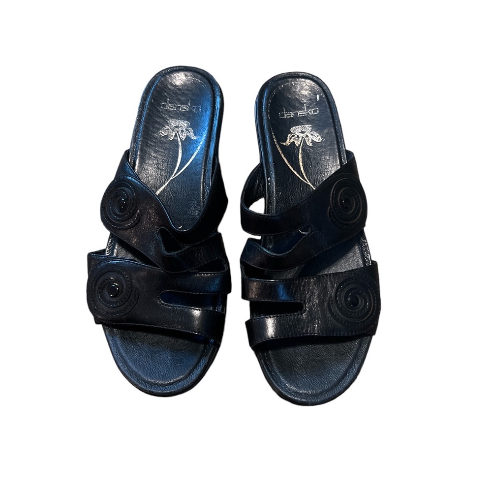 Dansko Women’s Dixie Black Leather Adj Strap Slide Wedge Sandals Sz 38 US 7.5-8‎